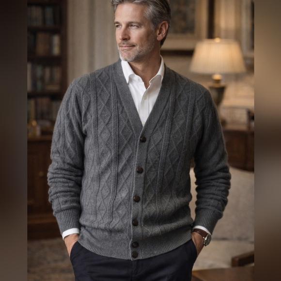 Oscar de la Renta Men’s Cable Knit Cardigan – Gray – XL – New With Tags